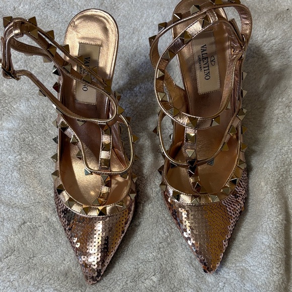 Valentino Women's Rose Gold Sequin Heels